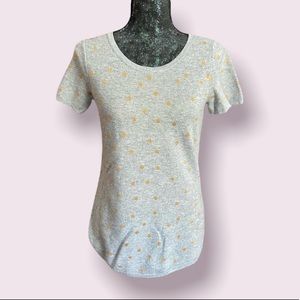 Ann Taylor Loft Gray Knit Tee with Metallic Gold Polka Dots